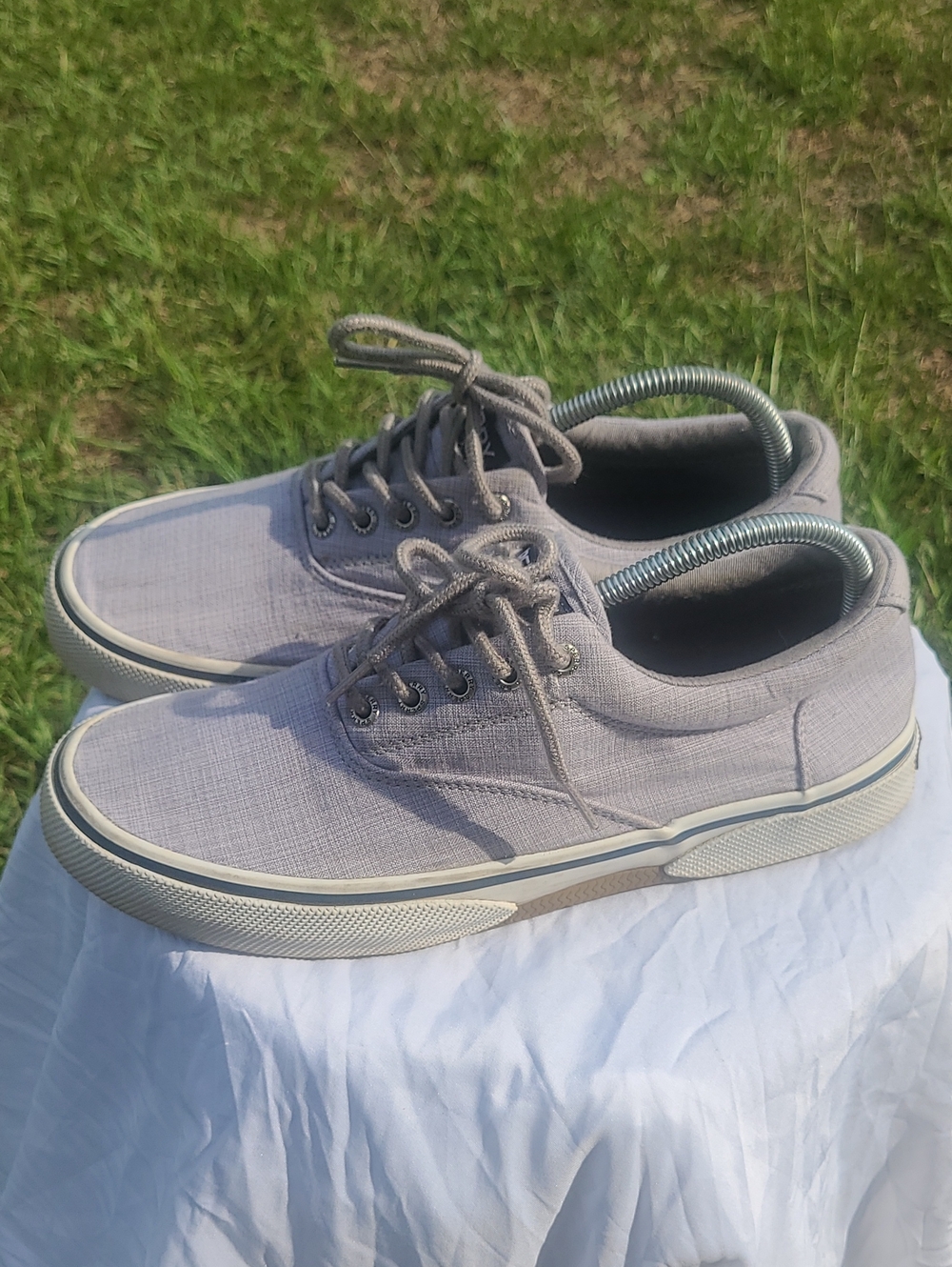 Sperry Men's Halyard CVO gray Linen Sneakers Size 9 Wide